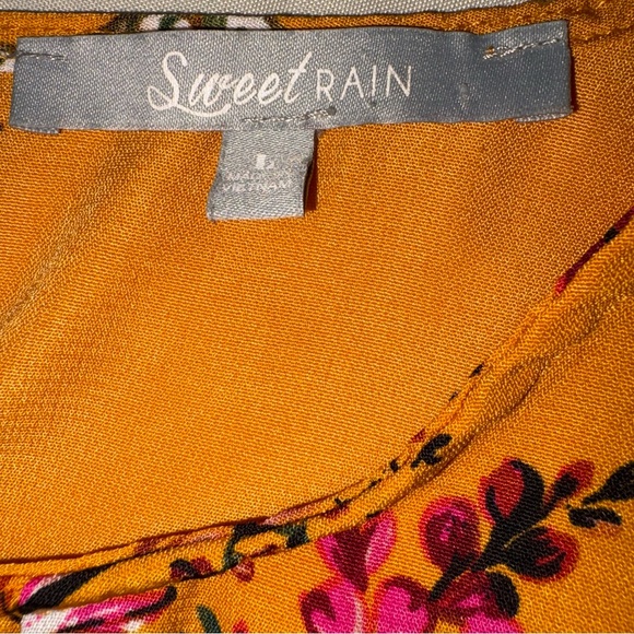Sweet Rain Mustard Floral Dress Size L Boho Short Sleeve - Picture 8 of 8